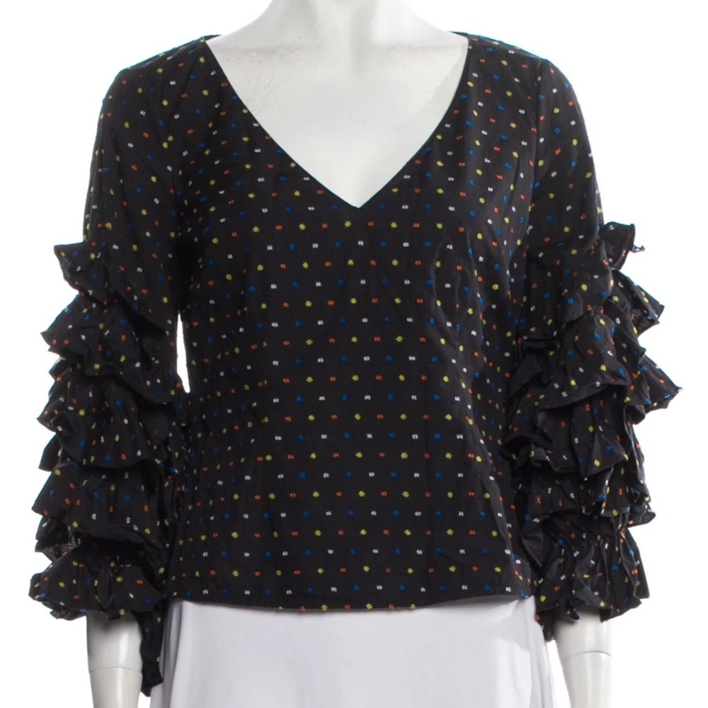 Black Polka Dot Ruffle Sleeve Top